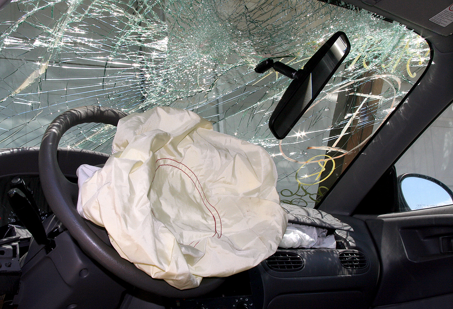 Air bag that is deployed from a rear end car wreck.