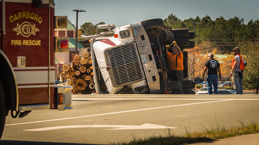 Roll over semi truck accident