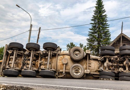 Semi-truck accident where the semi has overturned in Oregon, Ohio