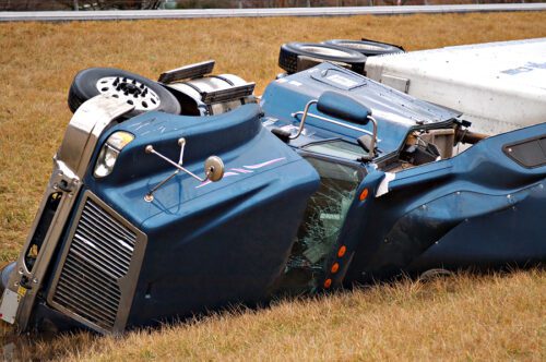 Truck rolled over in a field outside Defiance, Ohio The cab is crushed and has a cracked windsheild