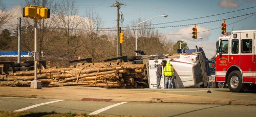Fire Truck Responding to a log truck accident in Wauseon Ohio at an intersection