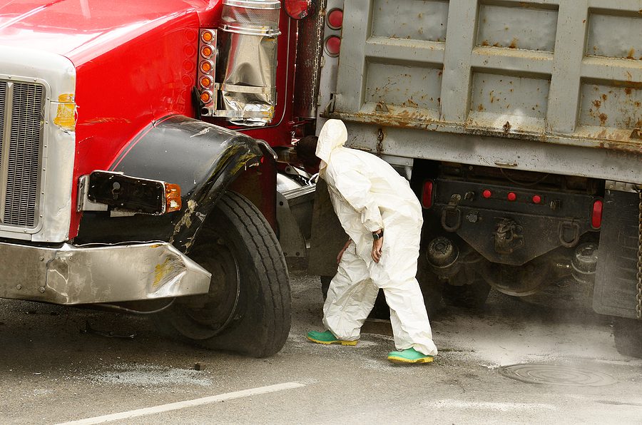 Wrecked Truck Being inspected after an accident in Ottawa hills