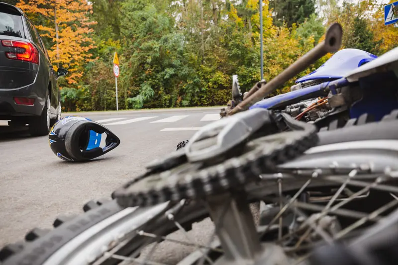 Motorcycle laying in road after accident in liberty Center, Ohio