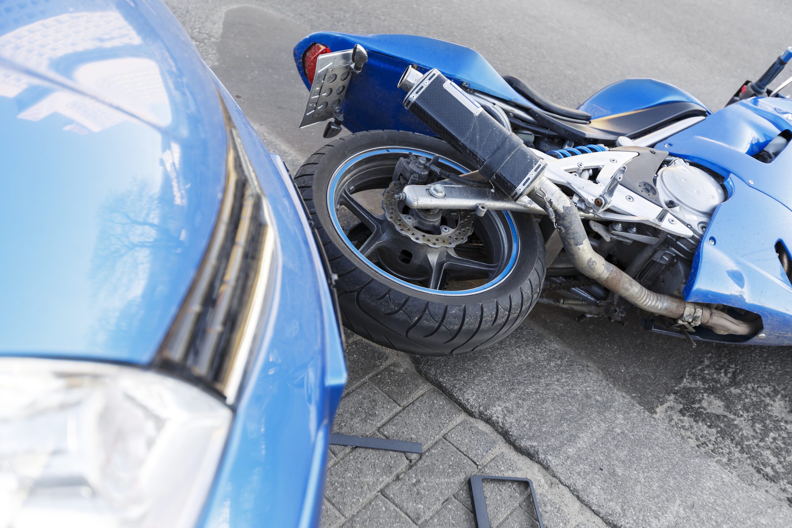 A motorcycle laying on ground after an accident in Whitehouse, Ohio