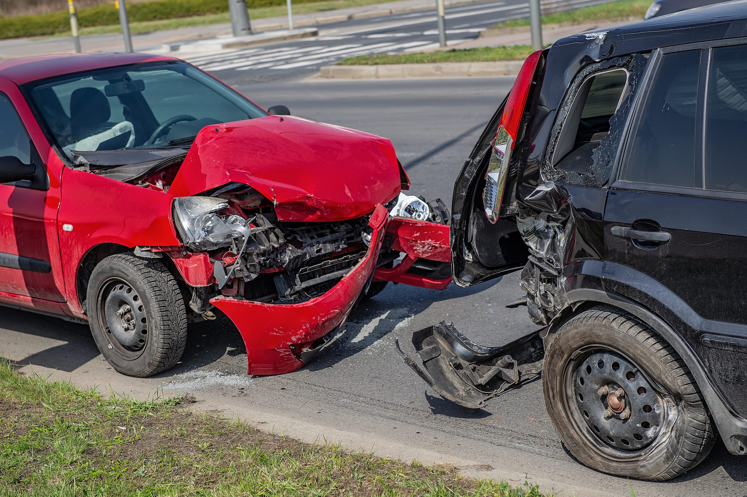 Car accident in Defiance, Ohio. One of the cars has had the airbags deploy